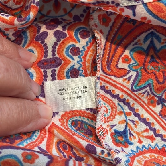 Artisan NY Paisley Sleeveless Blouse - Orange and Blue. Large - Picture 6 of 10